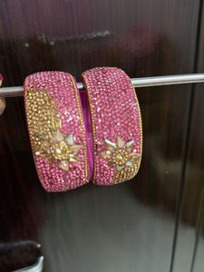 Stunning Pink & Gold Crystal glass Bangles