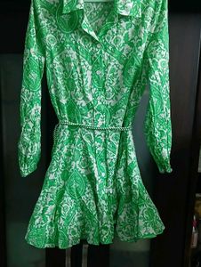 Zara Green Floral Print Shirt Dress - M/L Size