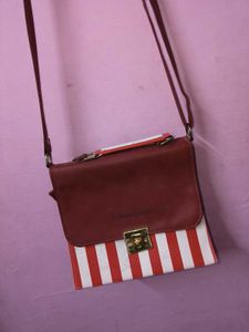 Red &amp; White Striped box sling Bag
