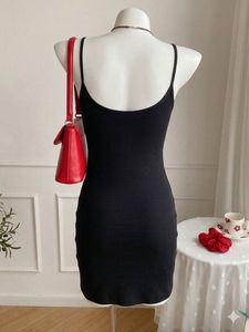 Classic Little Black Ribbed Slip Dress