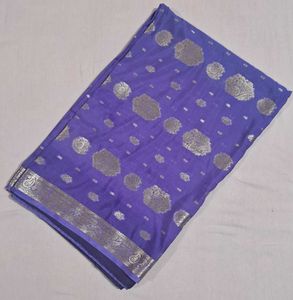 Beautiful Blue Saree with Silver Motifs