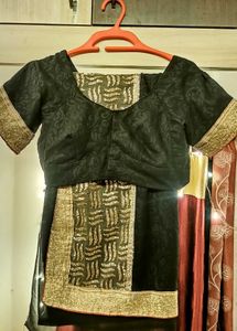 Georgette Black Saree with Gold Details & blous