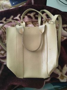 Beige Faux Leather Mini Tote Bag