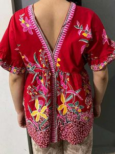 Red Floral Print Kaftan Top