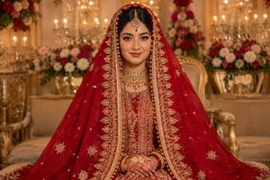 Bridal Red Heavy Embroidered Dupatta