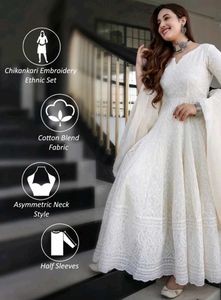 White Chikankari Long Dress