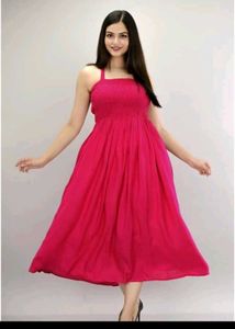 Chic Pink Smocked Midi Dress