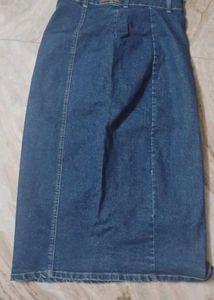 Light Wash Denim Maxi Skirt with Slit