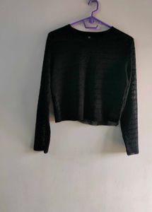 Sheer Black Script Crop Top