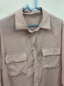 Chic Light Pink Satin Shirt