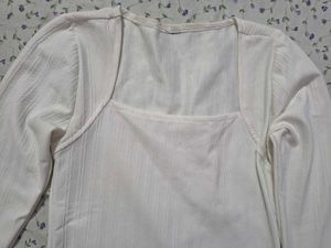 White Square Neck Long Sleeve Top