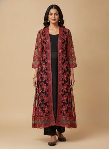 Elegant Black & Red Embroidered Kurta Set