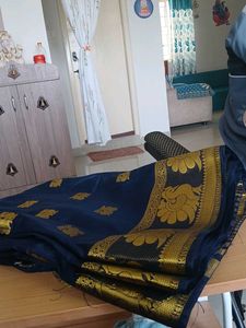 Elegant Blue &amp; Gold Saree with blouse