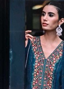 Embroidered Teal Kurta with Trouser and Dupatta.