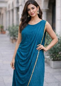Elegant Teal Ethnic Gown saree style