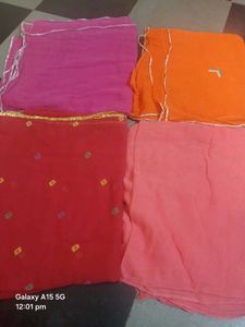 Vibrant Red Bandhani Saree with Golden Border