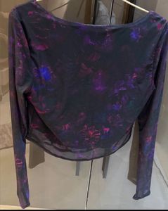 Chic Abstract Print Mesh Top