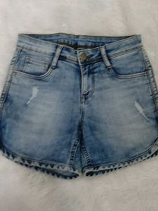 Distressed Light Wash Denim Shorts