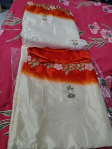 Elegant Orange &amp; Pink Saree Pure Chinon
