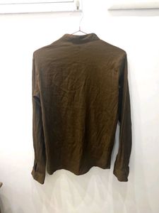 Brown Mandarin Collar Shirt