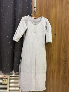 Solid Grey Cotton Kurta