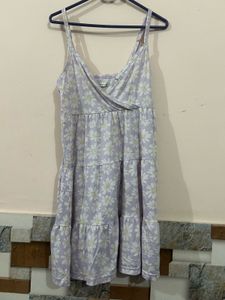 Lavender Daisy Print Tiered Mini Dress