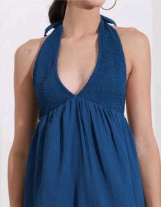 Shein Tie-Up Halter Neck Textured Mini Skater Dres