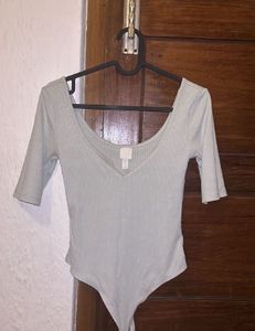 Deep Neck Mint Green Bodycon Top