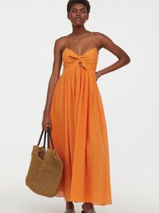 Orange Tie-Front Midi Dress