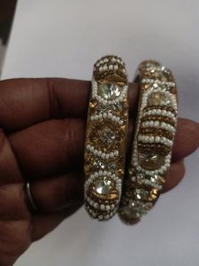 Metal Stone Bangles With Pearl