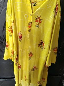 Bright Yellow Kurti with Floral Print
