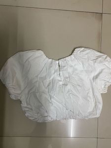 White Puff Sleeve Cropped Top