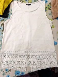 White Lace Trim Sleeveless Top