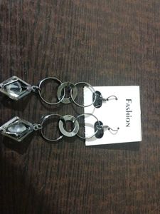 Silver Geometric Drop Earrings