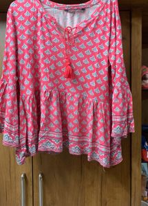 Cute Pink Printed Bell Sleeve Top