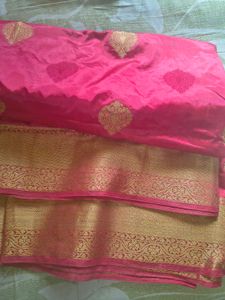 Elegant Pink Silk Saree with Golden Border (combo)