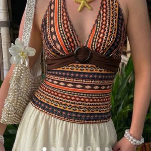 Boho Print Halterneck Bikini Top