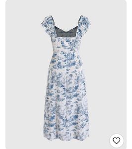 Flowy Blue &amp; White Floral Midi Dress