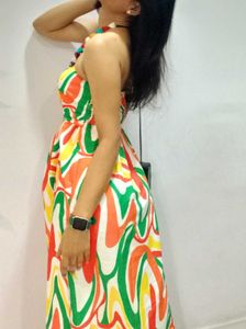 Vibrant Abstract Print Strapless Dress