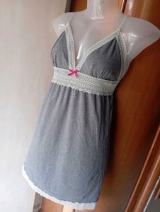 Cute Grey Nightgown with Lace Trim