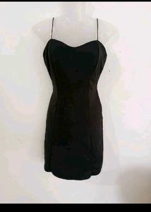 Sleek Black Spaghetti Strap Mini Dress
