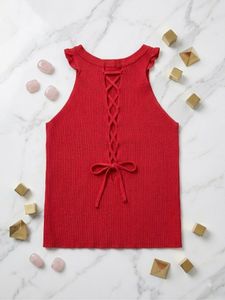 Red Ribbed Knit Tank Top