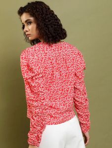 casual regular sleeves printed women red top