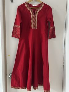 Red Kurta with Gold Embroidery