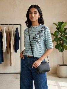 Striped Tunic with Floral Embroidery