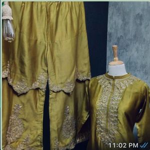 Embroidered olive Kurta Set