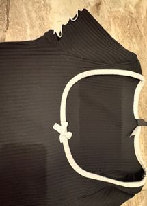 Black Ribbed Top with White Trim
