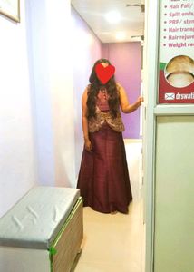 🤘(OFFER75%)💜Deep Plum Silk Gown Beige Golden Top