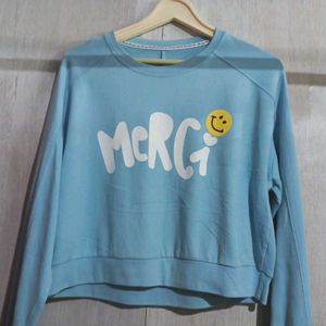 Cute Light Blue Cropped Sweatshirt