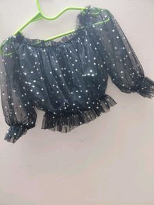 Black Star Print Off-Shoulder Top